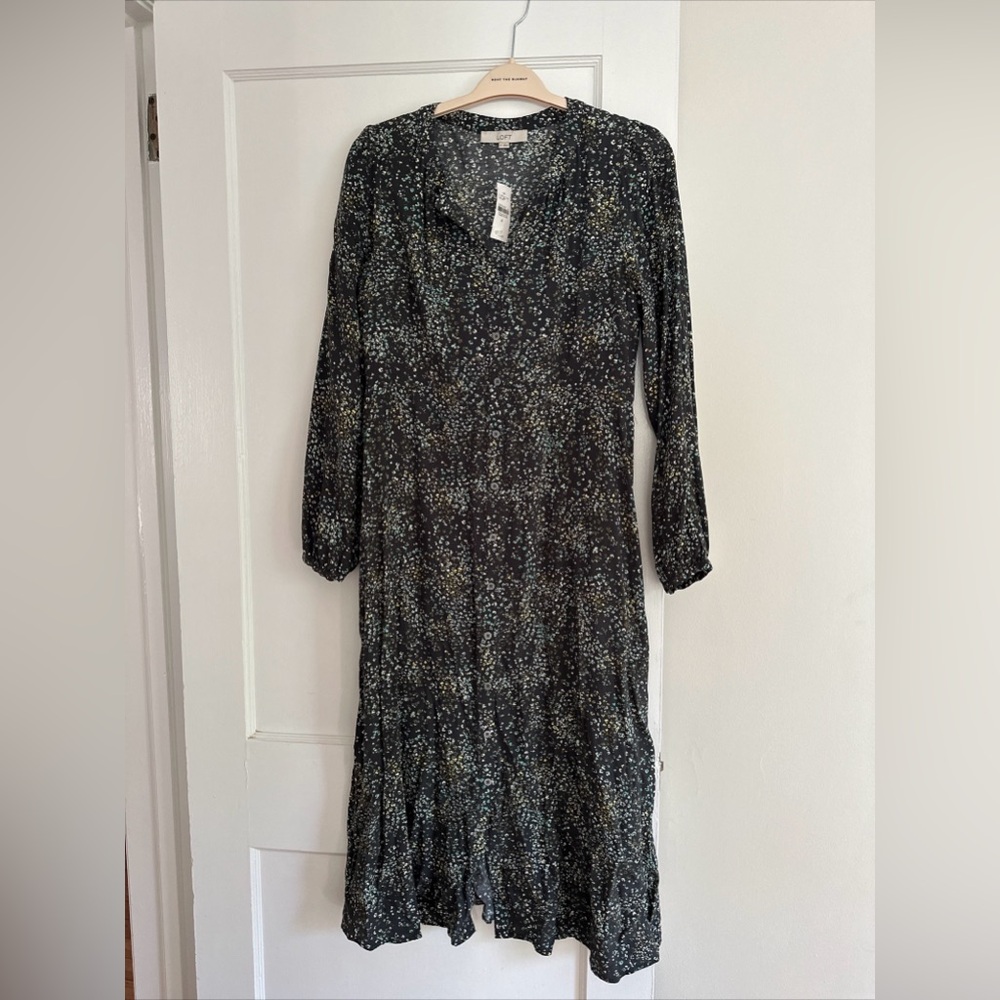 LOFT Black Floral Midi Dress